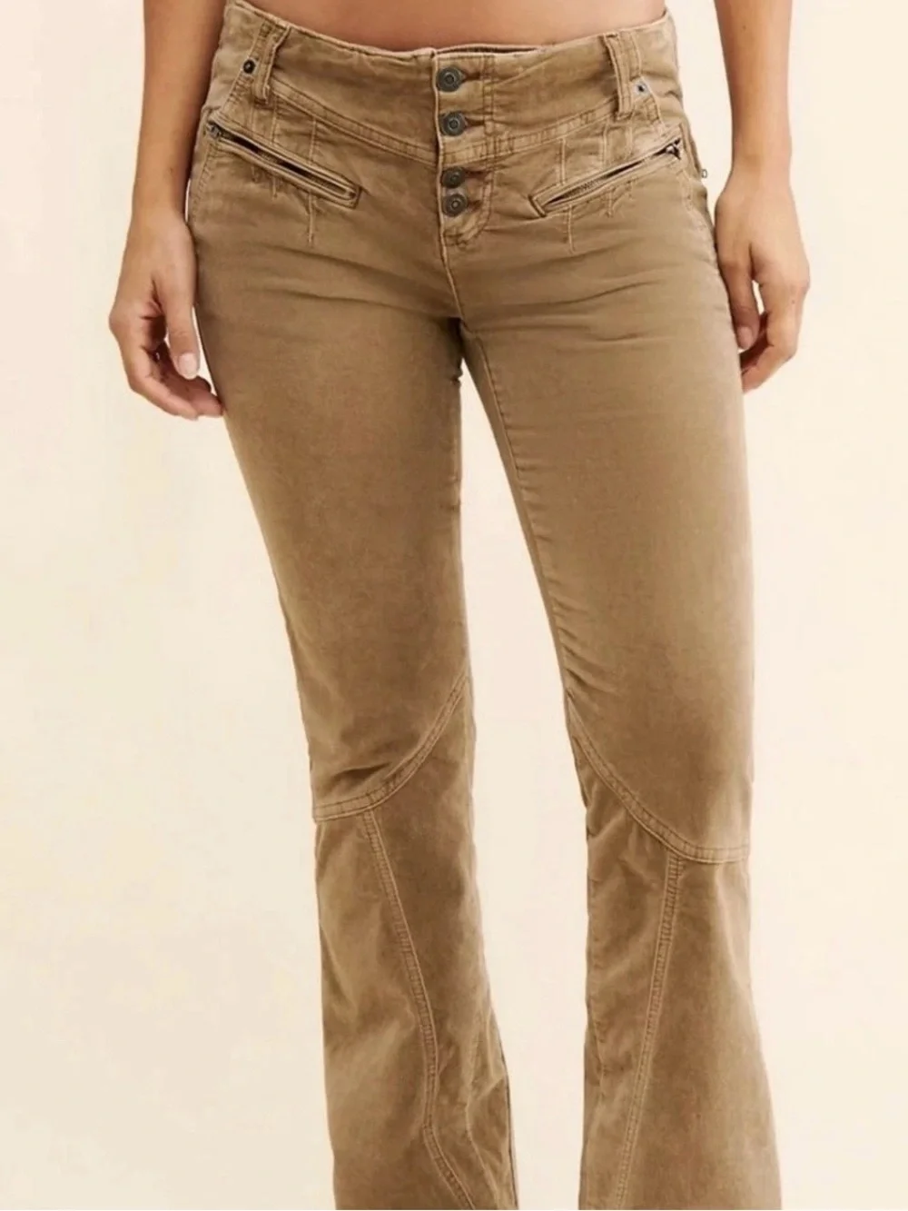 Free People Hit Back Slim Flare velvet corduroy pants Size 6 Tan
